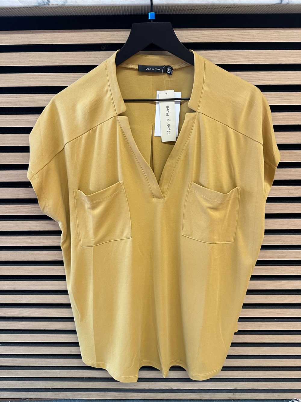 Golden Yellow Split-Neck Pocket Top